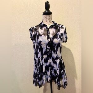 INC International Concepts Black and White Short-Sleeve Collared Tunic